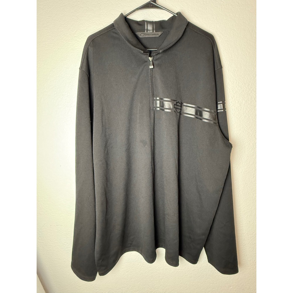 Harley-Davidson Mens 3XL Slim Fit Black Quarter Zip Pullover Bar & Shield Logo